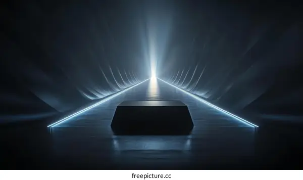 Futuristic Neon Corridor with Elevated Platform