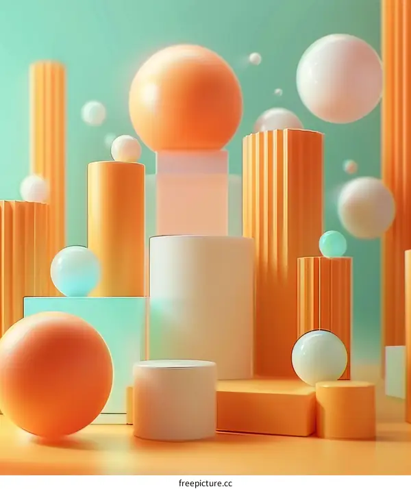 Pastel Geometric Shapes 3D Rendering