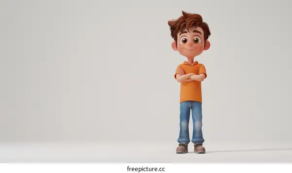 Cartoon Boy Standing with Arms Crossed