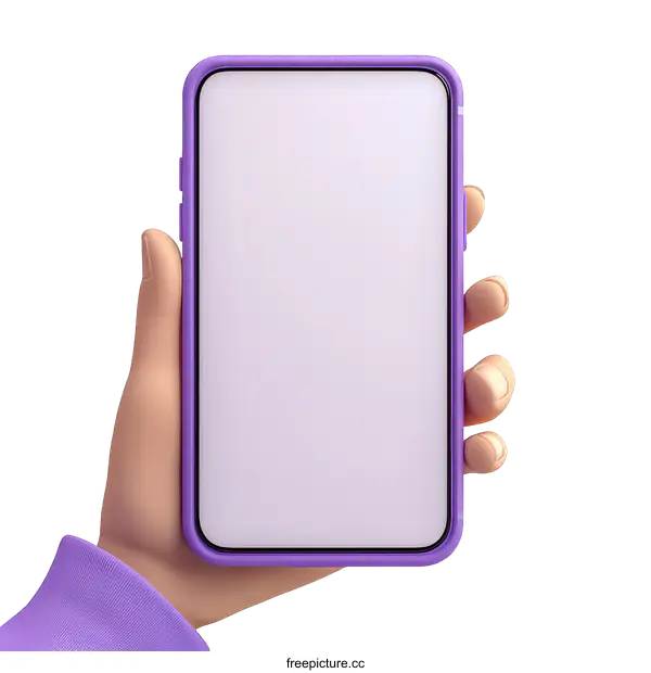 [Transparent Background PNG]Hand Holding a  Purple Smartphone Mockup