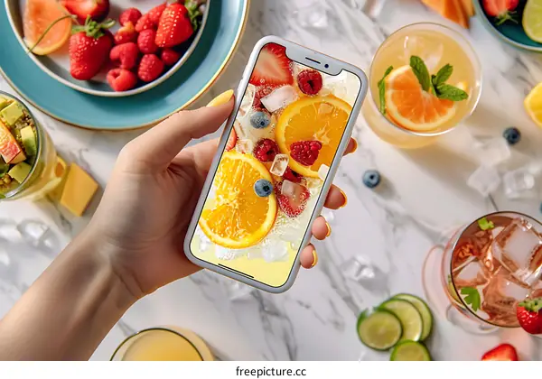 Smartphone With Summer Refreshing Drink Photo On Screen