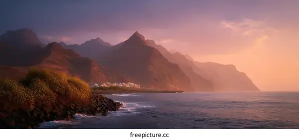 Coastal Mountain Sunset Scenery in Tenerife