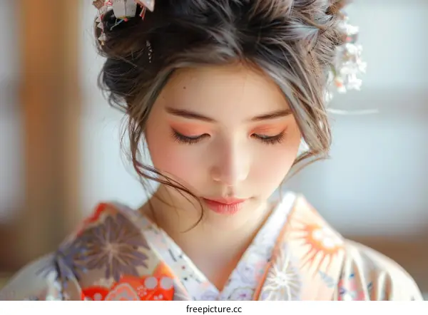 A beautiful Japanese woman wearing a kimono