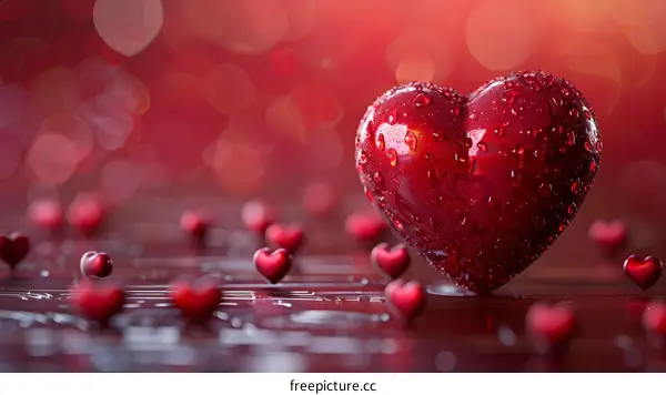 Red heart with water drops