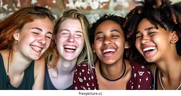 Four Diverse Teenagers Laughing Together