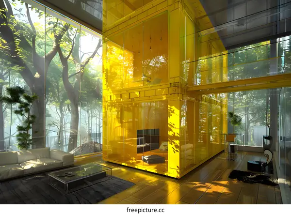 Yellow Glass House in Forest