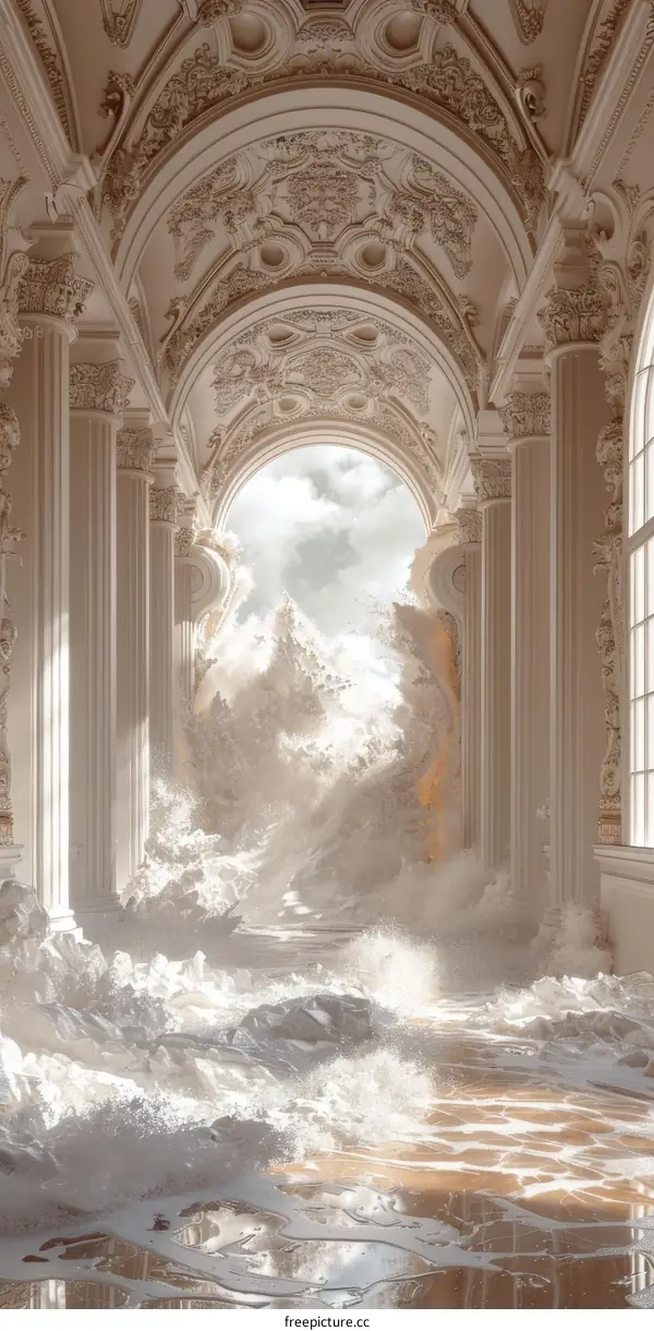 Elegant Palace Hallway with Abstract Clouds