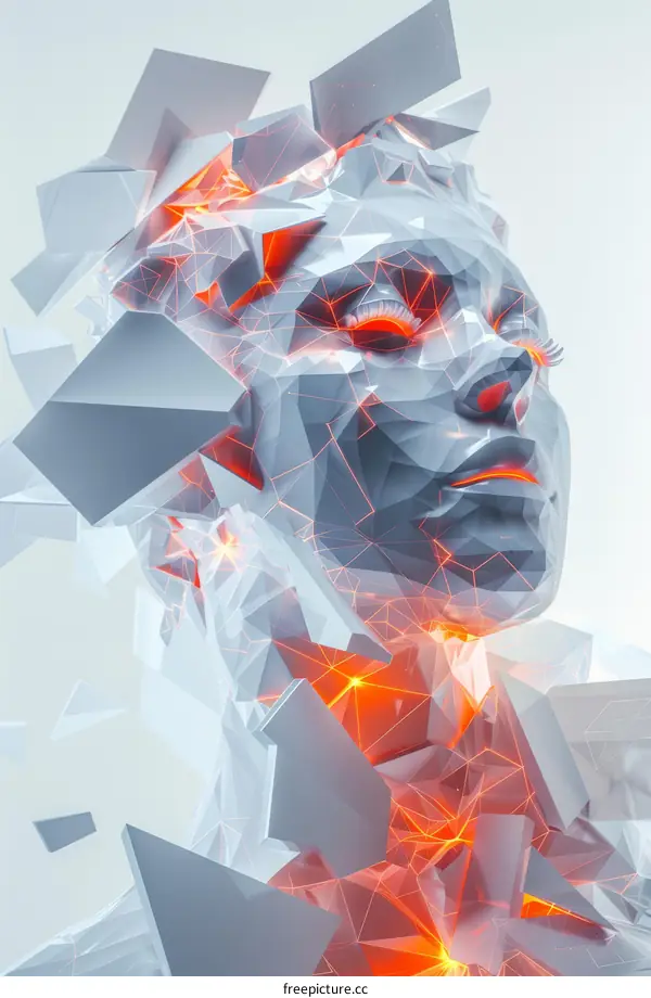 Glowing Red Eyes: Futuristic Polygonal Woman