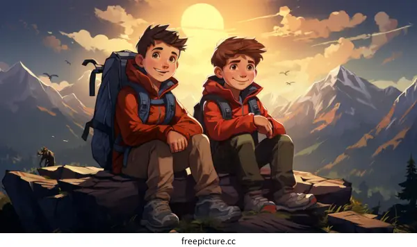 Friends Enjoying Sunset View in the Mountains