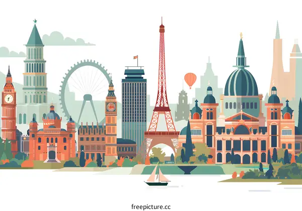 Iconic Landmarks of Europe in Flat Design