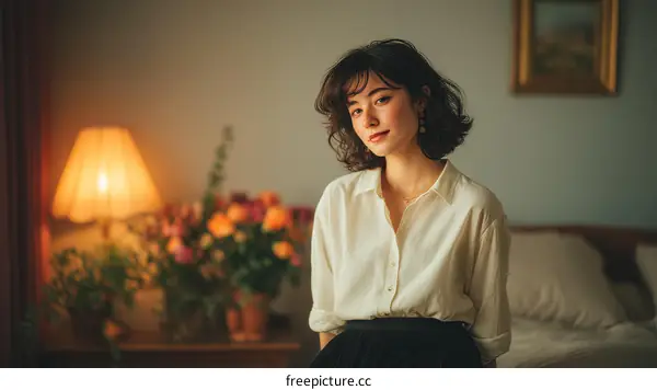 Woman in a Cozy Interior Setting with Soft Lighting
