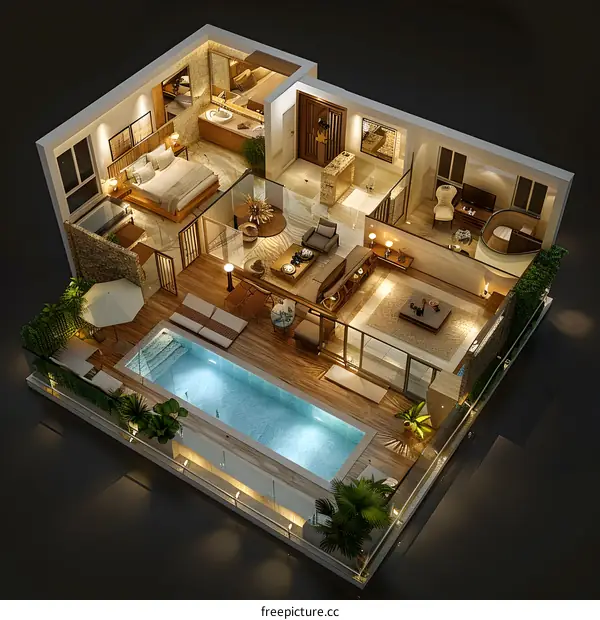 3D rendering of a luxury hotel suite