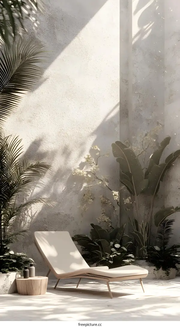 Minimalist Patio Design with Lounger and Plants