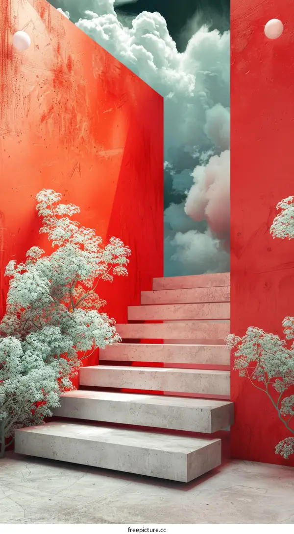 Abstract Minimalist Red and White Stairs Background