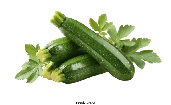 [Transparent Background PNG]Fresh Green Zucchini with Fresh Leaves Isolated on White
