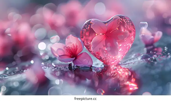 Pink flowers and a heart-shaped crystal ball