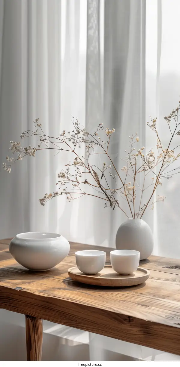 Still Life with Flowers in a Vase on a Wooden Table