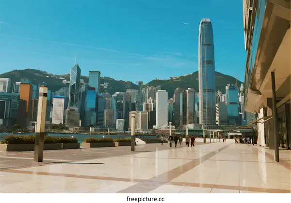 Modern Urban Skyline with Tall Skyscrapers Under Clear Blue Sky