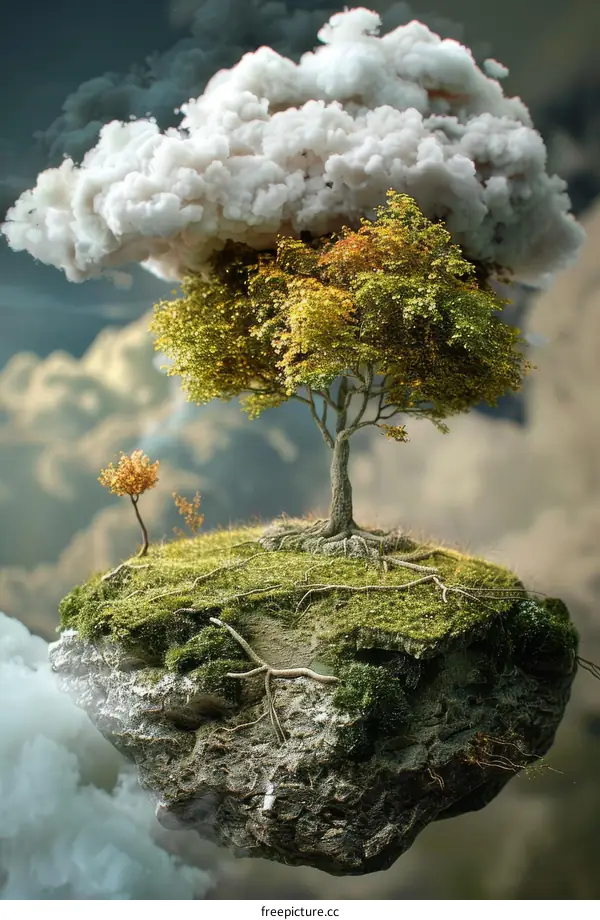 Floating Island Fantasy with Colorful Trees and Clouds