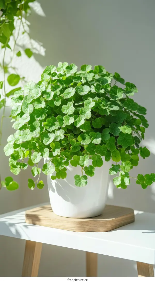 Indoor Plant in White Pot on Wooden Tray