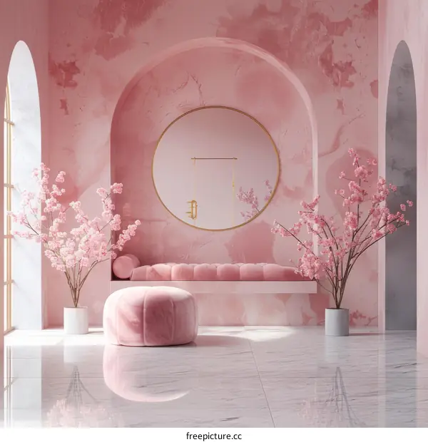Pink Interior Design with Cherry Blossoms