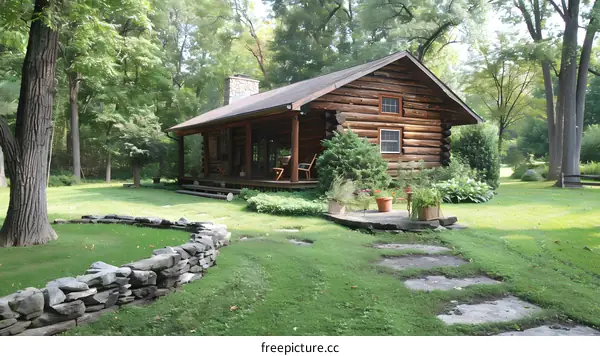 Small wooden house in the middle of the forest