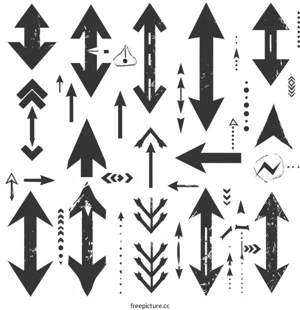Black grunge arrow vector icon set