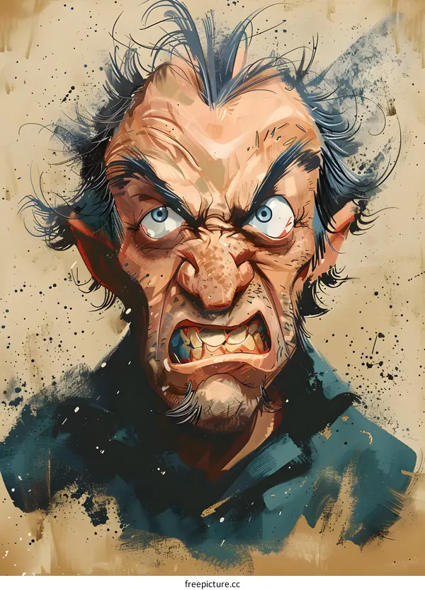 Angry Man with Disheveled Hair and a Frown