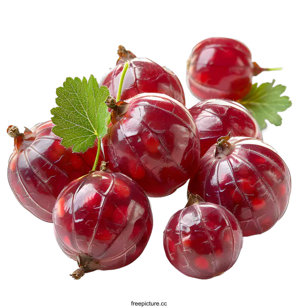 [Transparent Background PNG]Fresh red gooseberries with leaves