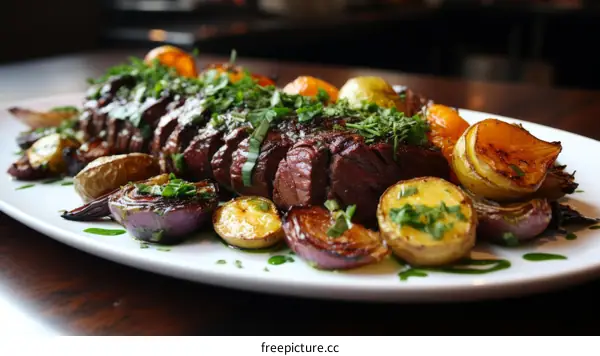 Grilled Beef Tenderloin with Roasted Vegetables