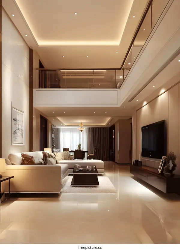 Modern Minimalist Living Room with High Ceilings