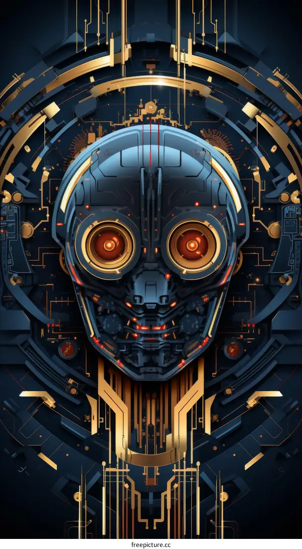 Blue and gold robot face illustration