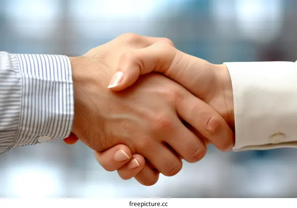 Business handshake between a man and a woman