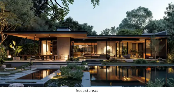 Modern House Design with Pool and Garden