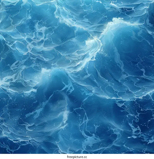 Deep Blue Ocean Surface with White Foam