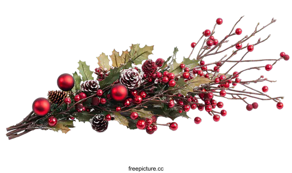 [Transparent Background PNG]Christmas Decoration Arrangement of Red Berries and Ornaments