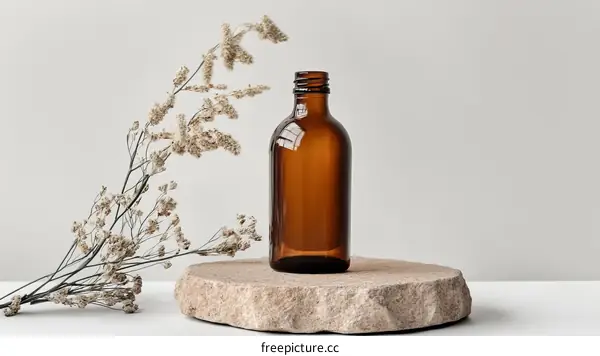 Elegant Amber Glass Bottle with Dried Flowers