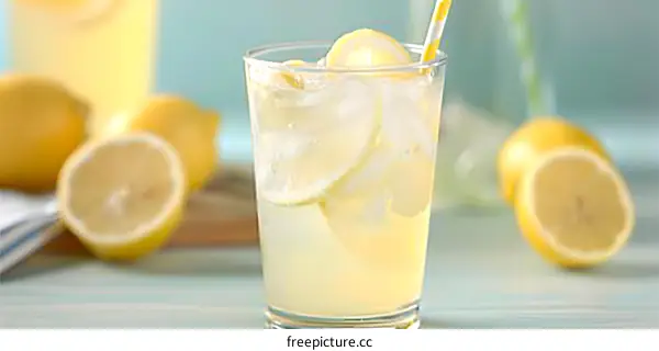 Glass of Lemonade with Lemon Slices and Ice