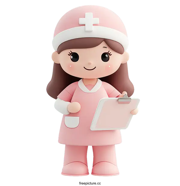 [Transparent Background PNG]Cute Cartoon Nurse with Clipboard
