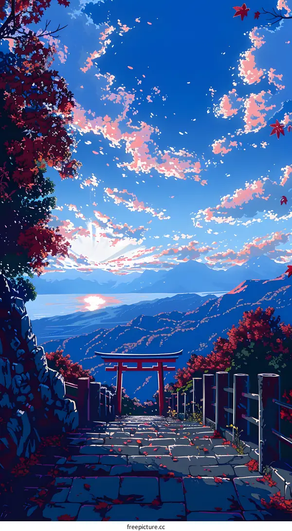 Stone Steps Leading to a Torii Gate