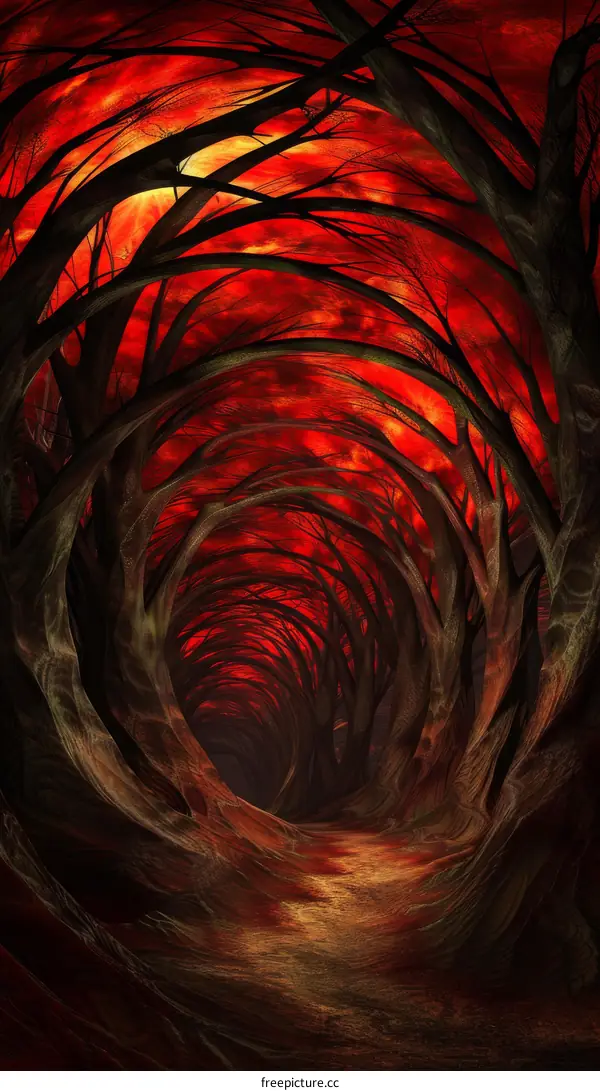 mystical red forest path