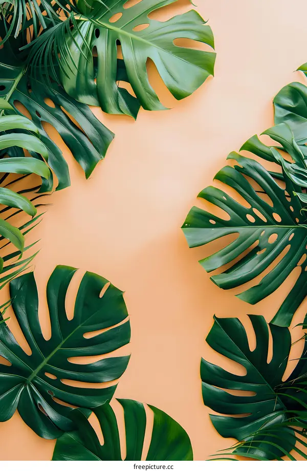 Tropical Leaves on Peach Background