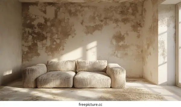 Modern Minimalist Beige Sofa in a Rustic Room