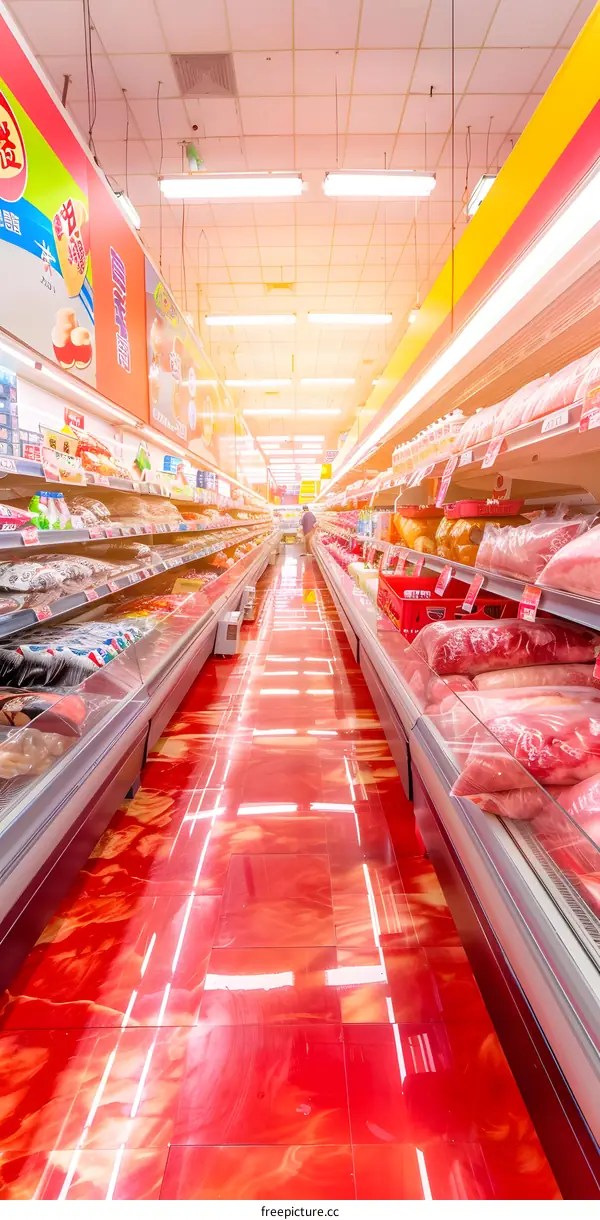 Meat and Seafood Section in a Grocery Store