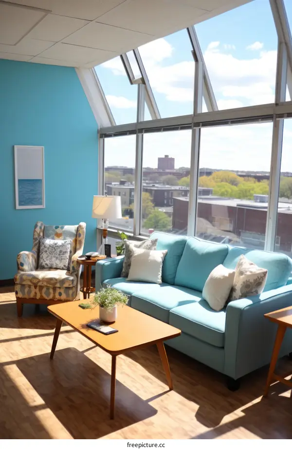 Spacious Living Room with Sunlight Streaming Through Large Window