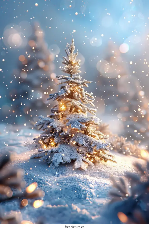 Snowy Christmas Tree Landscape Illustration