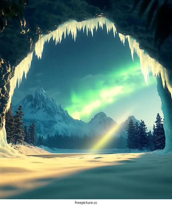 Aurora Borealis View From Ice Cave
