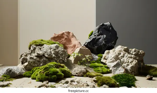 Stone Still Life With Moss and Plants