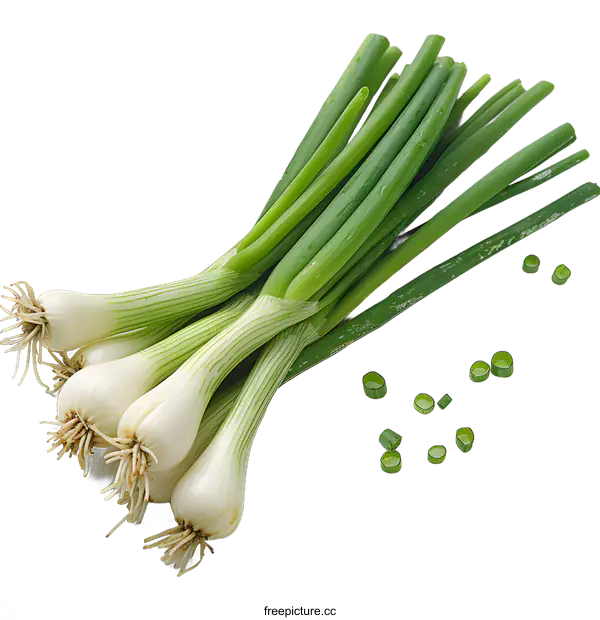 [Transparent Background PNG]Fresh green spring onion bulbs and chopped chives