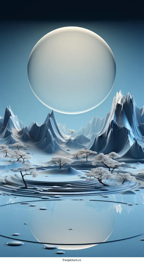 Fantasy landscape with a giant pearl in the sky